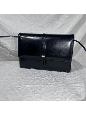 Vintage Koret Black Genuine Leather Organizer Crossbody Shoulder Bag